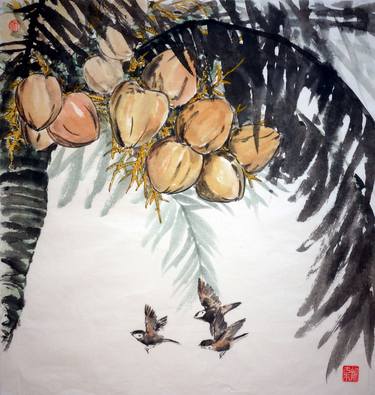 Coconut palm and sparrows thumb