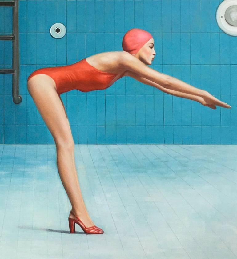 Original Surrealism Sports Painting by Mr STRANGE Jean-Marie GITARD