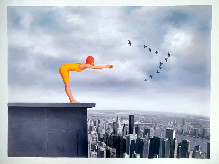 Original Surrealism Women Painting by Jean-Marie Gitard