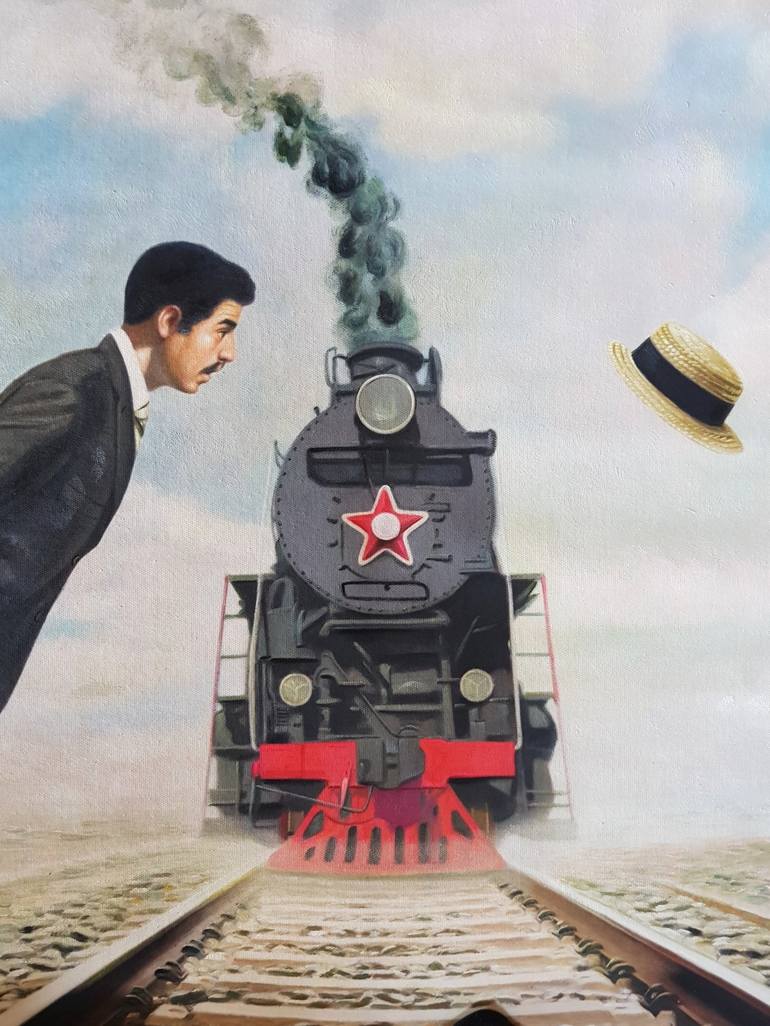 Original Surrealism Train Painting by Mr STRANGE Jean-Marie GITARD