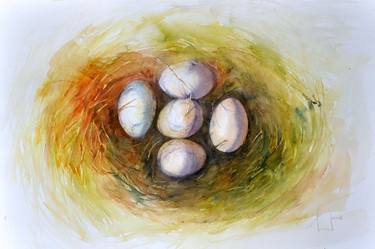 reserved THE NEST original watercolor 46x32 cm thumb