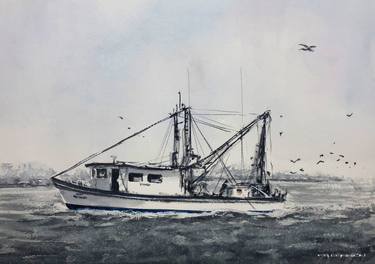 Print of Realism Boat Paintings by Francisco Andrés Carrión
