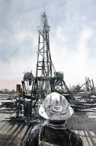 Oil and Gas Art / Oilfield Art / Work Ahead thumb