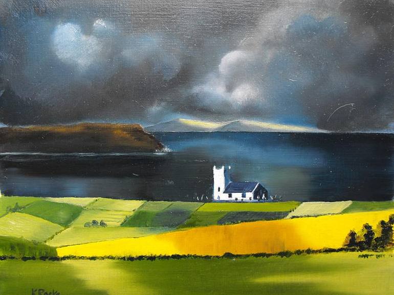 church at Ballintoy Painting by Kate Rocks | Saatchi Art