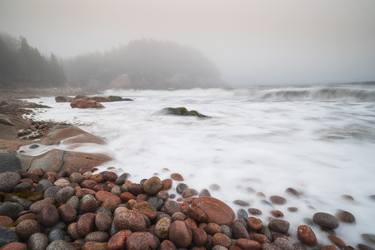 Waves Crashing on a Stoney Beach, Cape Breton, Nova Scotia thumb