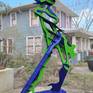 front - outdoor sculpture blue and green