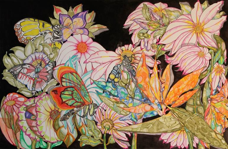 Original Abstract Botanic Painting by Terry Cornelius