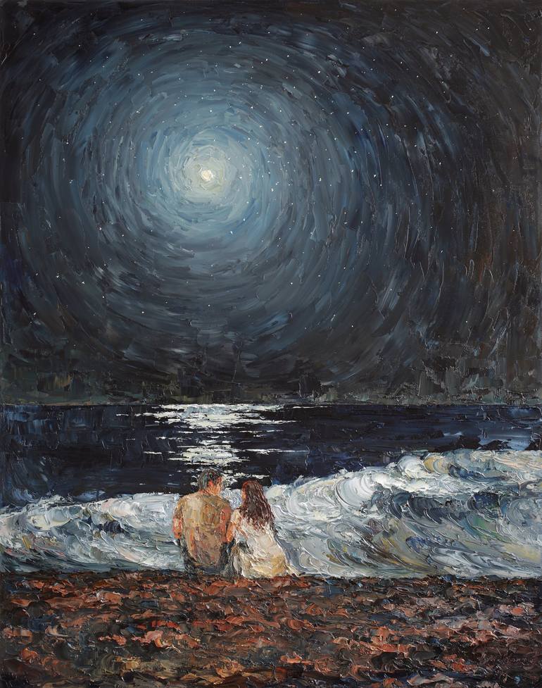 Moonlight Over The Ocean Night Painting by Marianna Foster | Saatchi Art