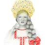 I was born in Russia and Iiving outside of my birth country always made me feel nostalgic. Some days I can spend hours thinking of my childhood and all the old Russian tales that I used to listen to.
This drawing represents the old traditional headdresses, kokoshnik, that women used to wear in Russia. 

I used a mix of graphite pencil and watercolor.
The image is 32cm on 42.5cm drawn on a paper 50cm on 60cm for easy framing.
It is signed in the bottom.