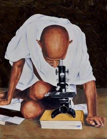 Gandhi : Microscope, Archival Embellished Print on Paper, #4 - Limited Edition of 75 thumb