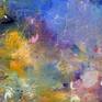 I painted this abstract in oils on stretched canvas.  Blues and purple were the foundation.  Then yellow ochre met the lavender and created an energy.  I worked some carving/scratching into the paint to free it.  The sides of the canvas are painted and it is varnished and wired for hanging.