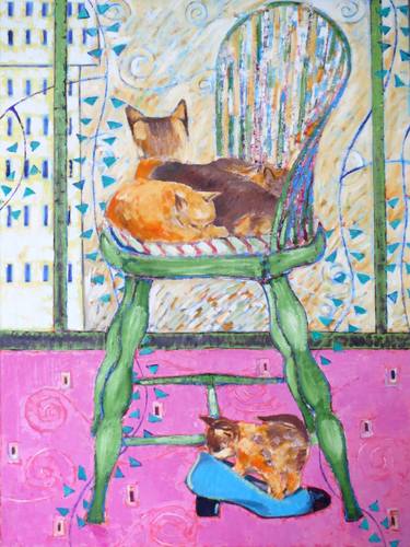 Print of Art Deco Cats Paintings by Claudia Ramey