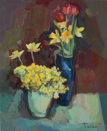 Yellow flowers with tulips thumb
