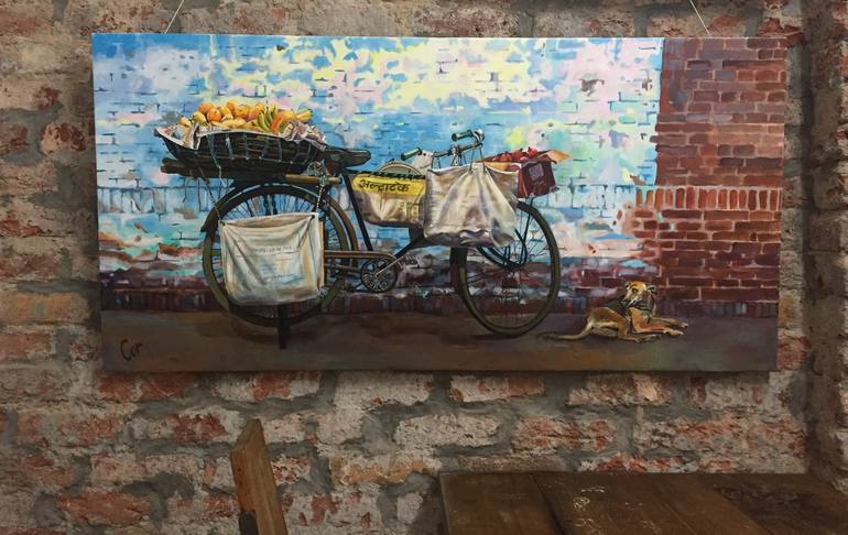 Original Bicycle Painting by Cor Bosman