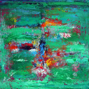 Extra large 200x200 abstract painting " Emerald green " thumb