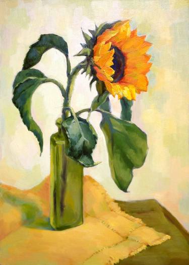 Sunflower In A Green Vase Painting By Margarita Krut Saatchi Art