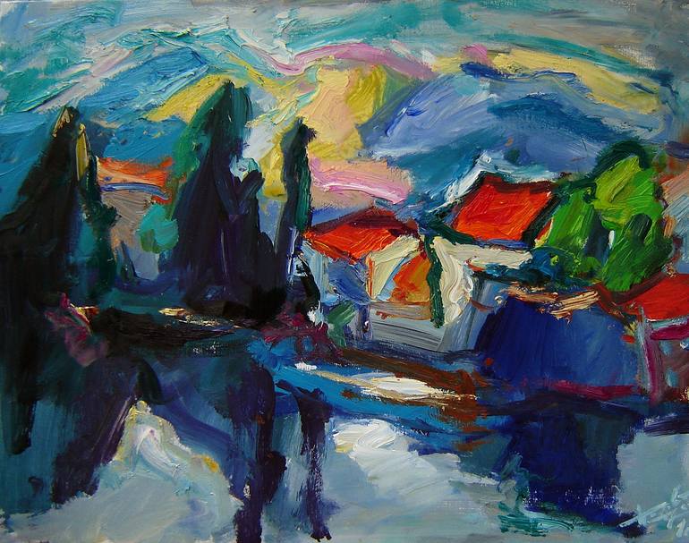 Print of Expressionism Landscape Painting by Borko Petrovic