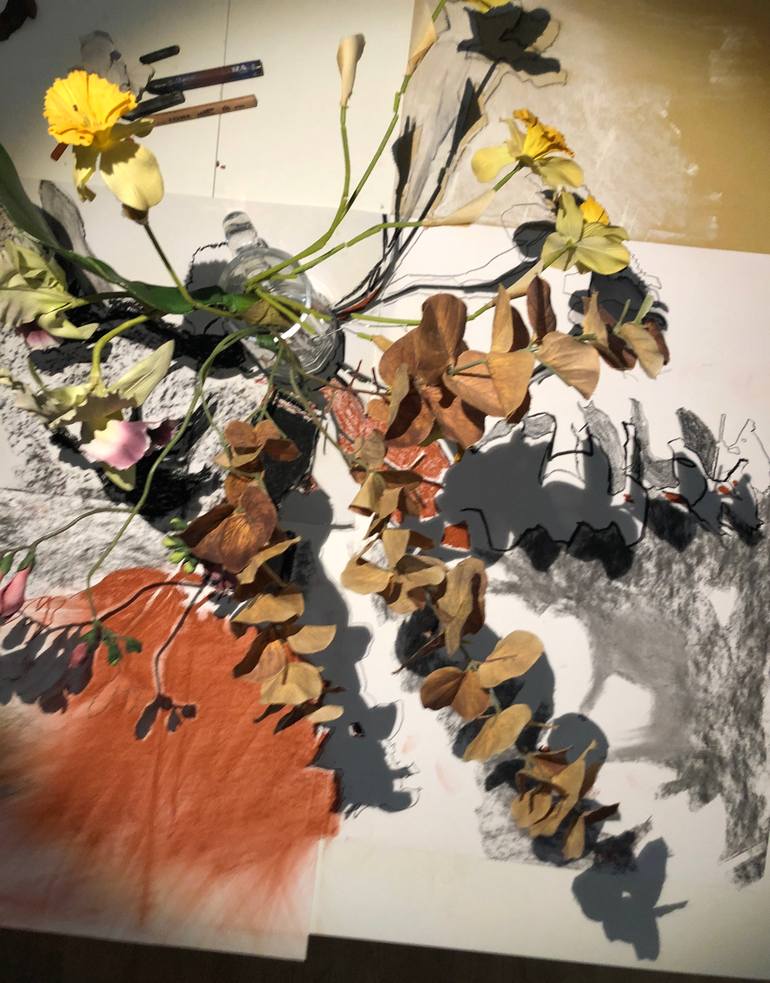 Original Abstract Still Life Drawing by Ramona Galardi