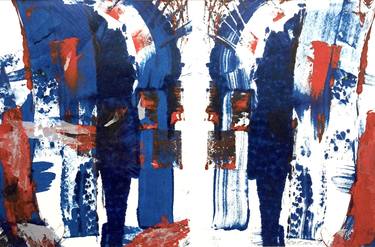 Red and Blue diptych oil monotype of paper - Limited Edition of 1 thumb