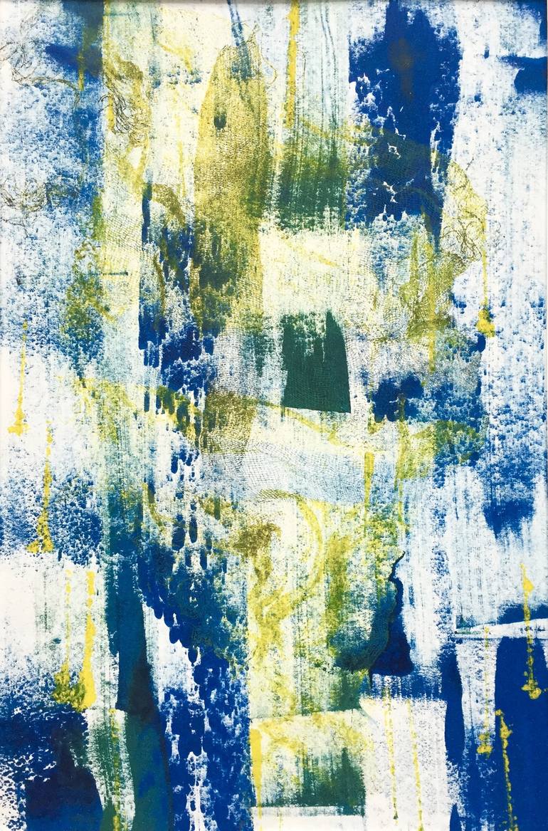 Orginal Green Yellow Abstract Monotype, outlet Painting, Printmaking