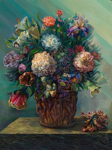 Flowers In A Vase Painting By Sergey Lesnikov Saatchi Art