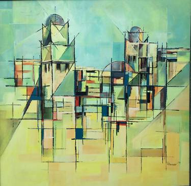 Original Cubism Architecture Painting by majid Roummah