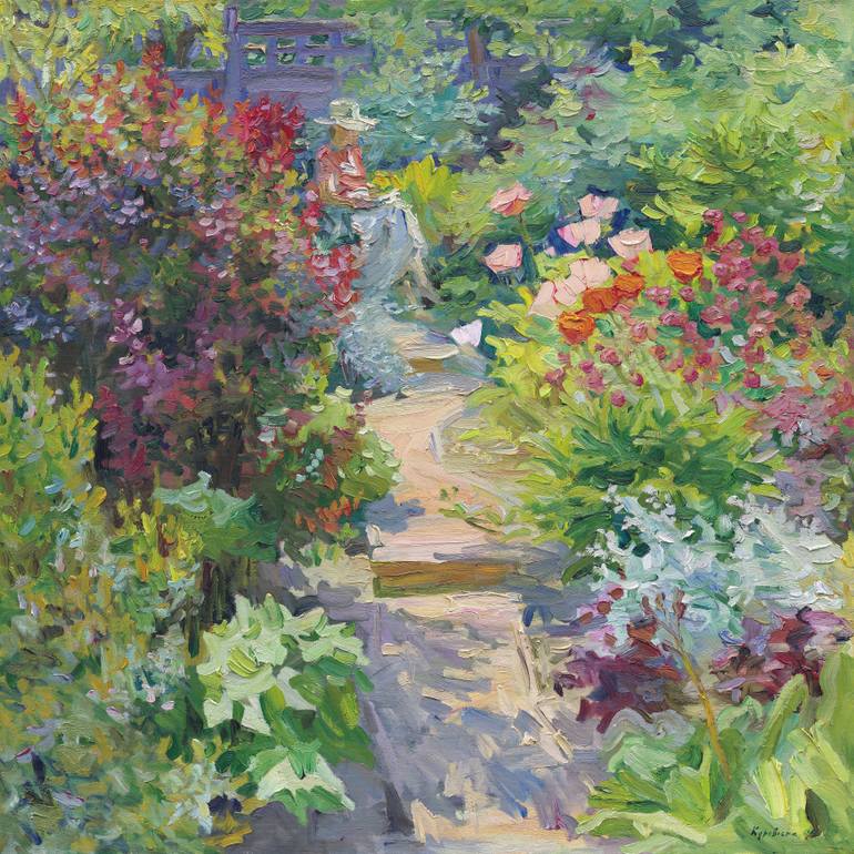 Original Impressionism Garden Painting by Lena Kurovska