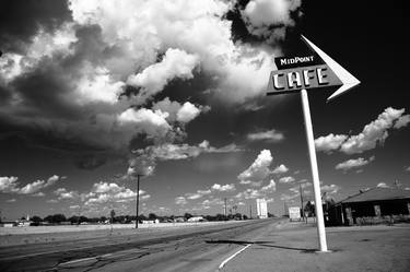 Route 66 - Cafe and Clouds 2010 BW thumb