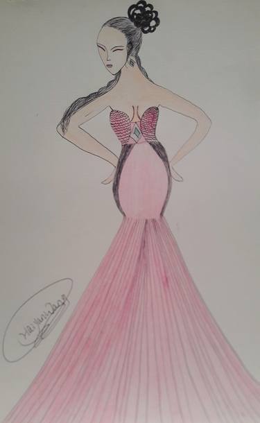 《Girl in pink dress》Fashion design Artwork thumb