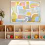 In a virtual room. Painting is 67 inches wide.