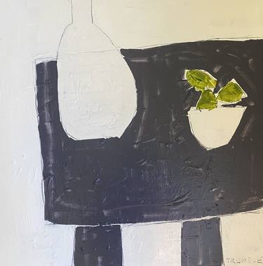 White Vase on Blue Table with Limes thumb