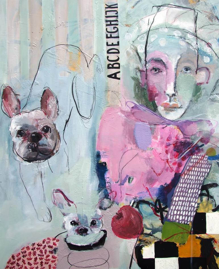 Original Expressionism Dogs Painting by RENATA KACOVA
