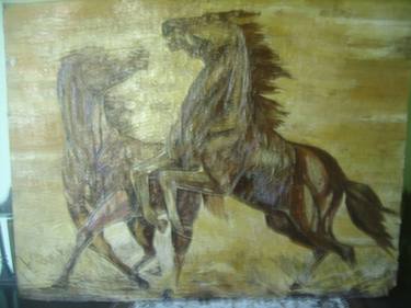 Unique PAINTING a pair of horses frolic - Limited Edition 1 of 1 thumb