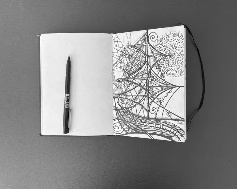 Original Abstract Ship Drawing by Megan Harmer