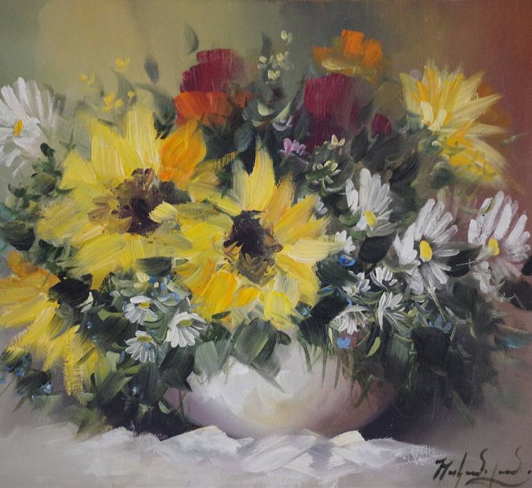 Original Impressionism Floral Painting by Vayer Art