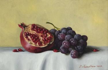 Still life with Grapes and Pomegranate, Classic art Original oil Painting, Artist: Konstantin Javakhyan thumb