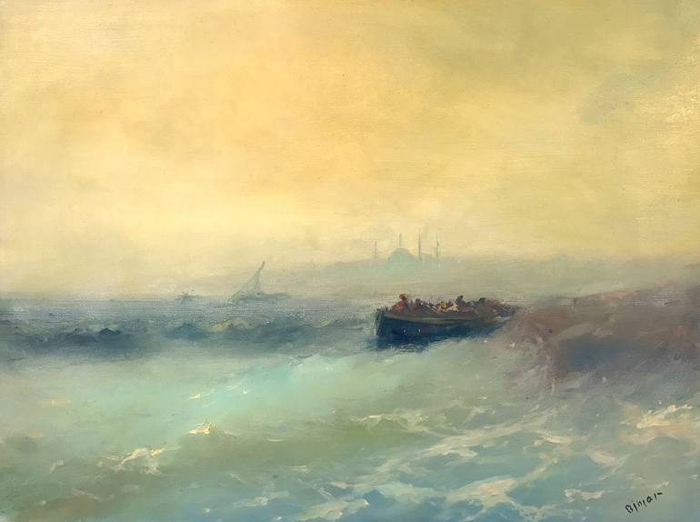 Sunset on Istanbul, Original oil Painting, One of a kind - Print