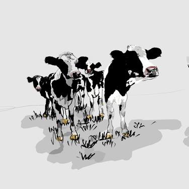 Print of Conceptual Cows Mixed Media by Debbi Saccomanno Chan