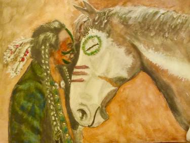 Navajo communication with horse , USA thumb