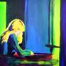 woman, room, window, light, edward hopper, green, blue, red, yellow
