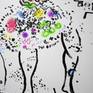 Marc Chagall inspired, juggler, female, circus, figurative, impressionism, drawing