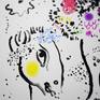 Marc Chagall inspired, juggler, female, circus, figurative, impressionism, drawing