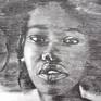 woman, figurative, portraiture, expressionism, contemporary, black and white, charcoal drawing, afro