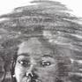 woman, figurative, portraiture, expressionism, contemporary, black and white, charcoal drawing, afro