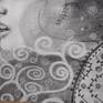 portrait, woman portrait, Gustav Klimt, black and white, contemprary, charcoal drawing, surrealism, realism, figurative