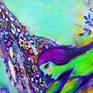 peacock, Chagall, Chagall inspired, fine art, colorful painting, bird, flowers, trees
