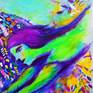 peacock, Chagall, Chagall inspired, fine art, colorful painting, bird, flowers, trees