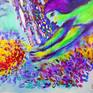 peacock, Chagall, Chagall inspired, fine art, colorful painting, bird, flowers, trees