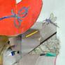 Orpheus is usually surrounded by larg animals, even fierce beasts, enchanted by his music. In this artwork Orpheus is accompanied by his smallest followers. In this artwork some elements are executed in collage: fragments of paper, like the moon and the stars, cut out and decorated by me, are embedded in acrylic medium.