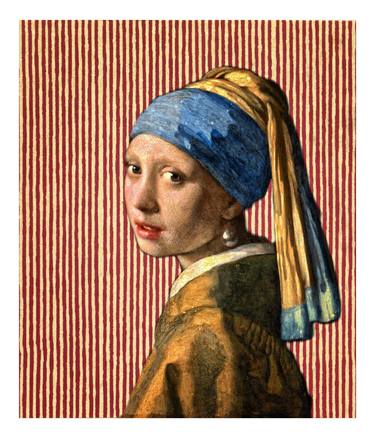 Girl with a Pearl Earring with Red Stripes Revisited - Limited Edition - Limited Edition of 25 thumb